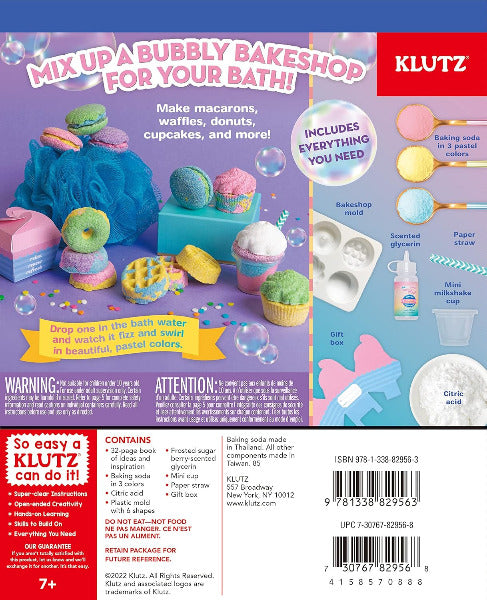 Back cover of a Klutz craft kit packaging with colorful graphics and text.