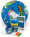 Oilyball Planet Earth educational toy set with globe, canisters, and markers on a white background