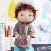 Plush toy doll with a bicycle design on shirt