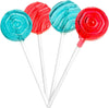 Four colorful lollipops on sticks with a white background