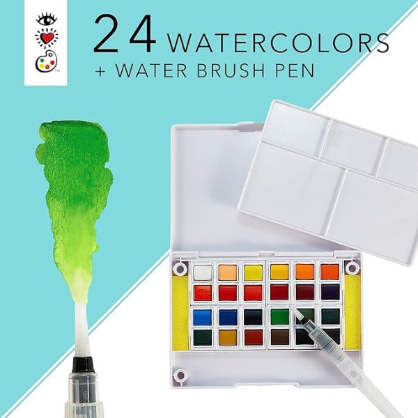 24 Watercolor Paint Set With Water Brush Pen