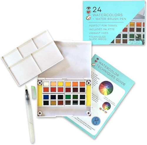 24 Watercolor Paint Set With Water Brush Pen